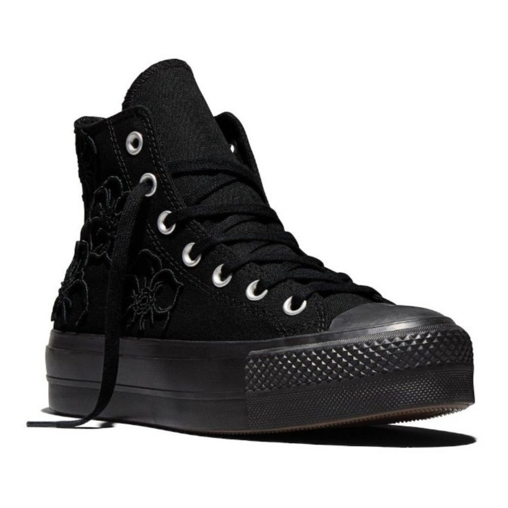 Converse Chuck Taylor All Star Graphic Black Floral Lace-Up High-Top Sneakers - Picture 2 of 9